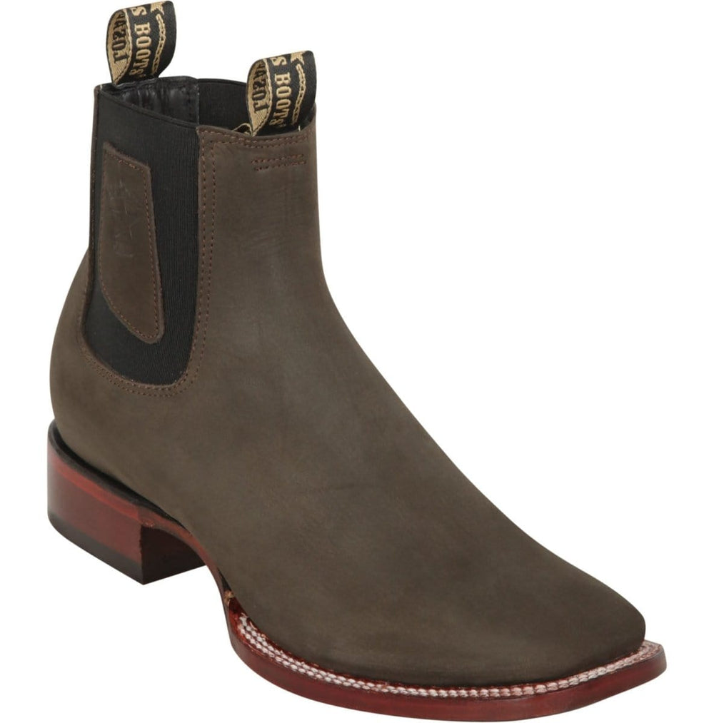 Los Altos Men's Wide Square Toe Suede Leather Short Boots LAB 82BE63 - Chocolate