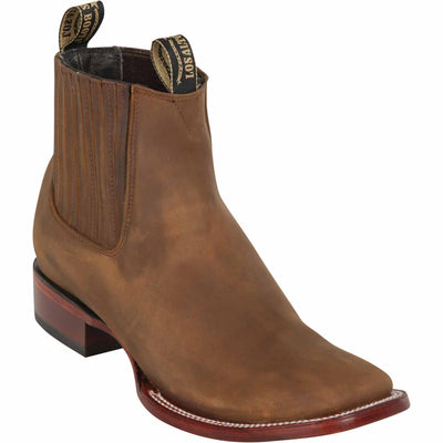 Los Altos Men's Wide Square Toe Crazy Leather Short Boots Tan LAB 82B6231 - Tan