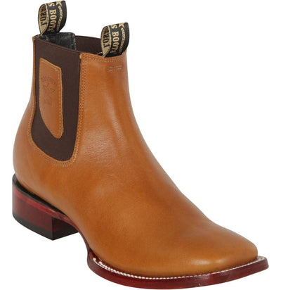 Men's Genuine Belmont Leather Wide Square Toe Ankle Boots Honey Color - Los Altos Boots - Honey
