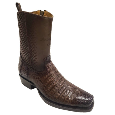 Men's Genuine Caiman Belly Skin 7x Toe Short Boots With Zipper Faded Brown Color - Los Altos Boots