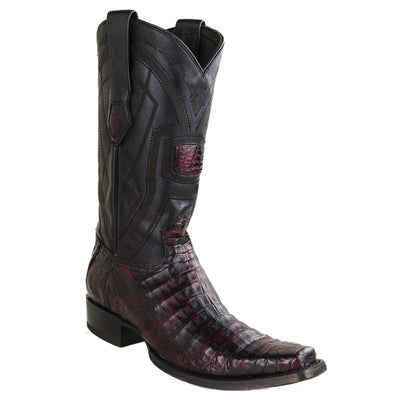 Men's Genuine Caiman Belly Skin European Square Toe Boots Black Cherry Color - Los Altos Boots