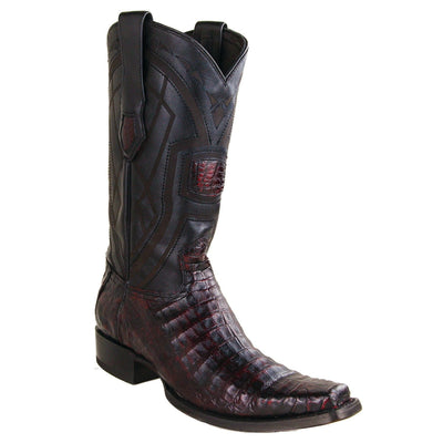 Men's Genuine Caiman Belly Skin European Square Toe Boots Black Cherry Color - Los Altos Boots