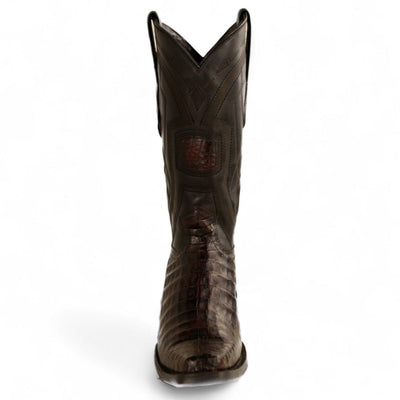 Men's Genuine Caiman Belly Skin European Square Toe Boots Black Cherry Color - Los Altos Boots