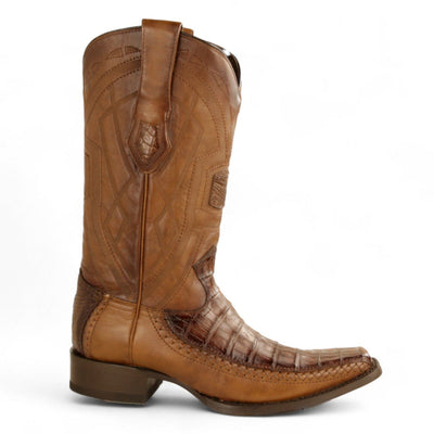 Men's Genuine Caiman Belly Skin European Square Toe Boots Faded Brown Color - Los Altos Boots