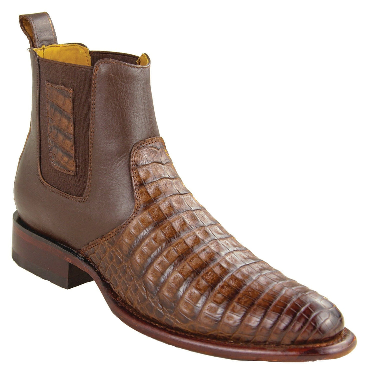 Men's Genuine Caiman Belly Skin Roper Toe Ankle Boots Faded Brown