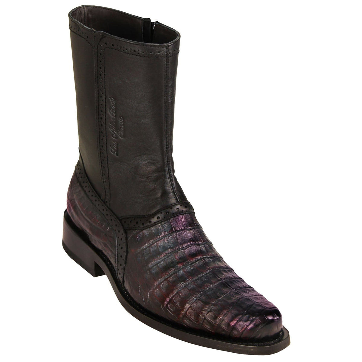 Men's genuine Caiman Tail Skin Biker Boots Black Color