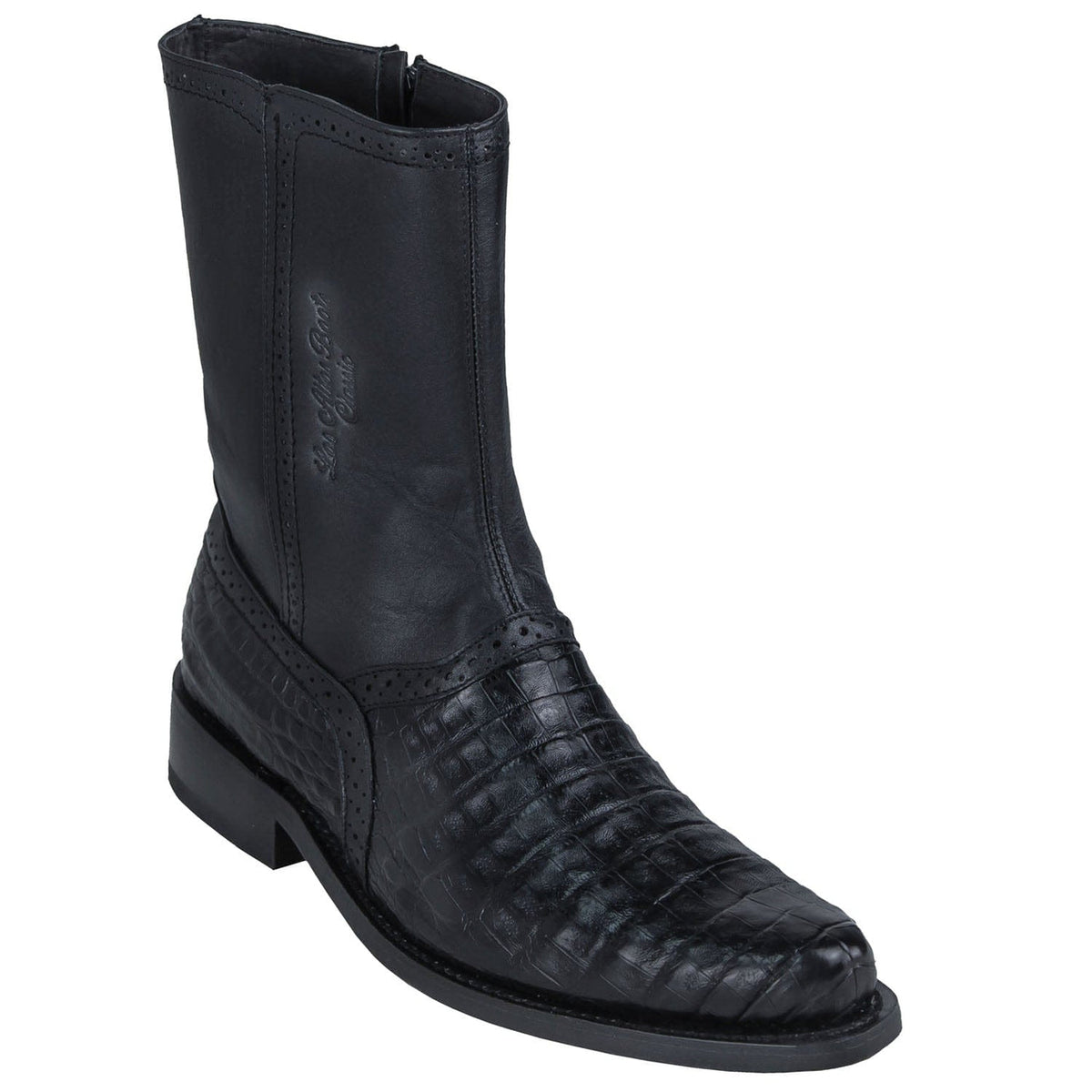 Men's genuine Caiman Tail Skin Biker Boots Black Cherry Color