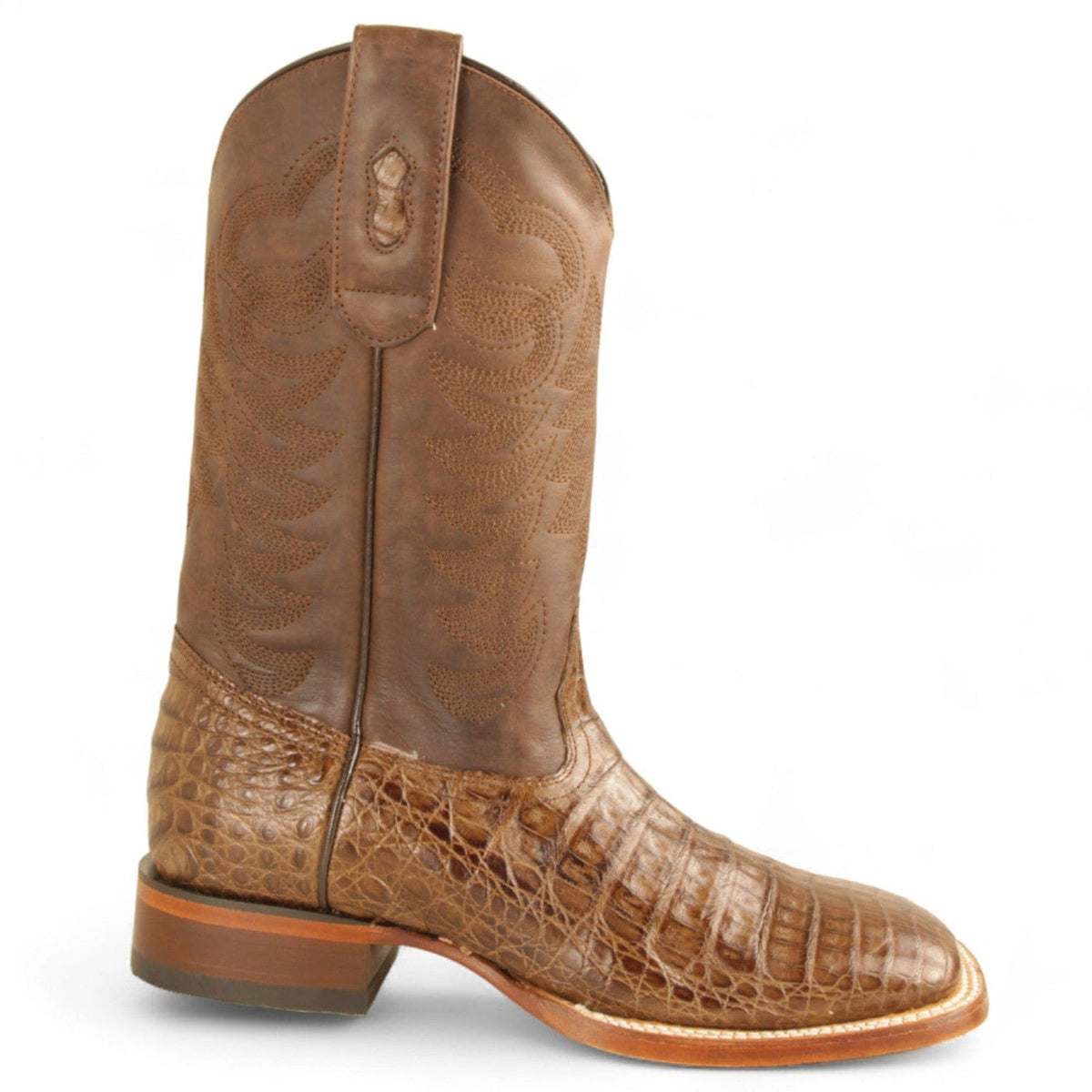 Men's genuine Caiman Tail Skin European Square Toe Short Boots With Zipper Black Color