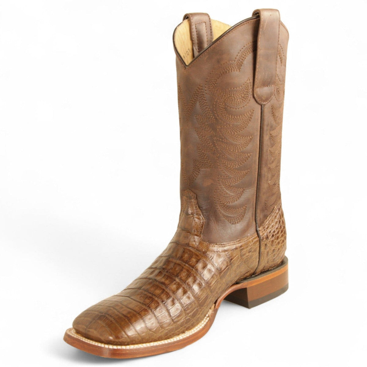 Men's genuine Caiman Tail Skin European Square Toe Short Boots With Zipper Black Cherry Color