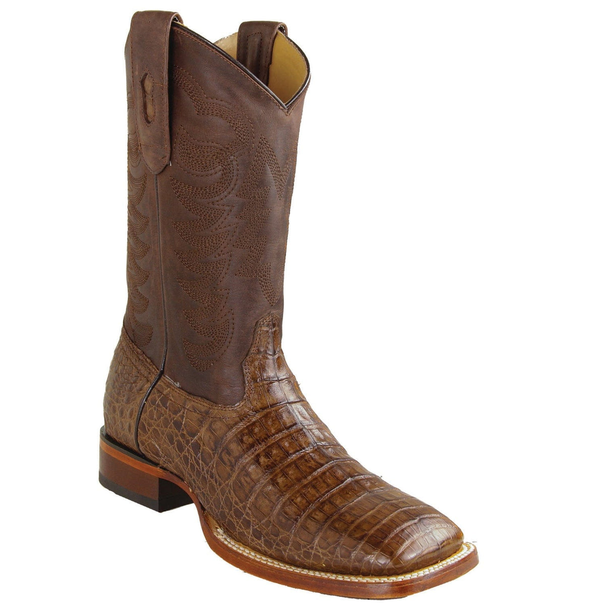 Men's genuine Caiman Tail Skin European Square Toe Short Boots With Zipper Black Color