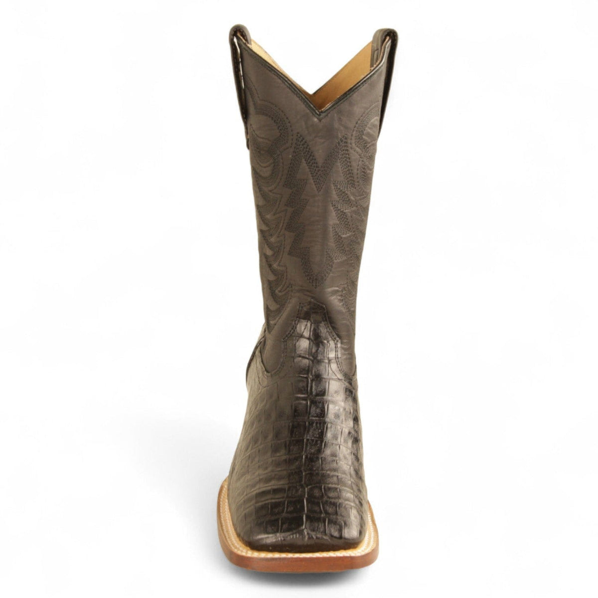 Men's genuine Caiman Tail Skin European Square Toe Short Boots With Zipper Black Cherry Color