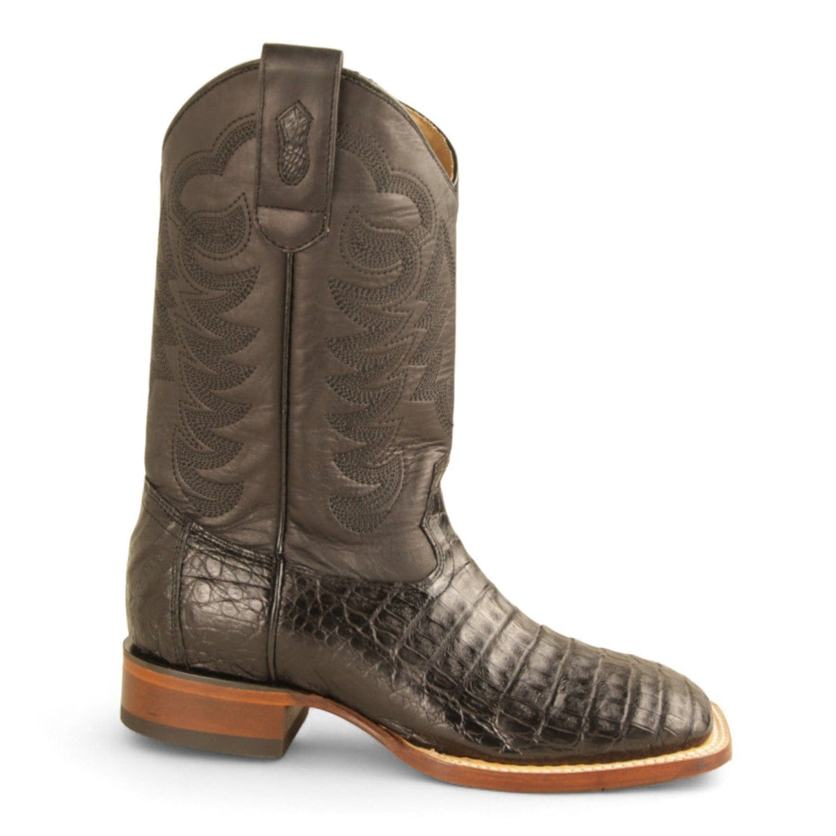 Men's genuine Caiman Tail Skin European Square Toe Short Boots With Zipper Black Cherry Color