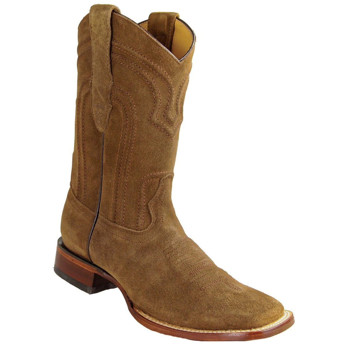 Men's Genuine Bull Shoulder Skin Rodeo Wide Square Toe Boots - Los Altos Boots - Brown