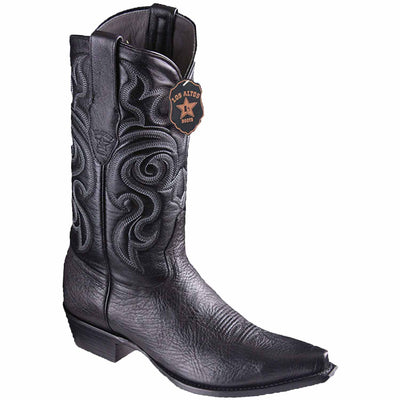 Men's Genuine Bull Shoulder Skin Snip Toe Boots Black Color - Los Altos Boots - Black