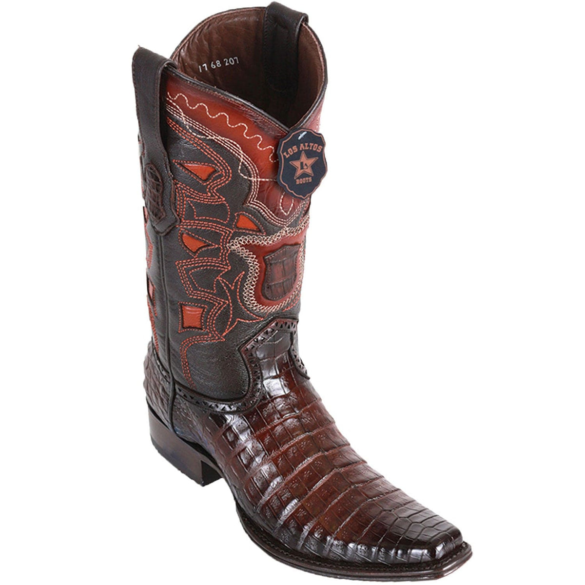 Men's Genuine Caiman Belly Skin European Square Toe Boots Faded Brown Color - Los Altos Boots