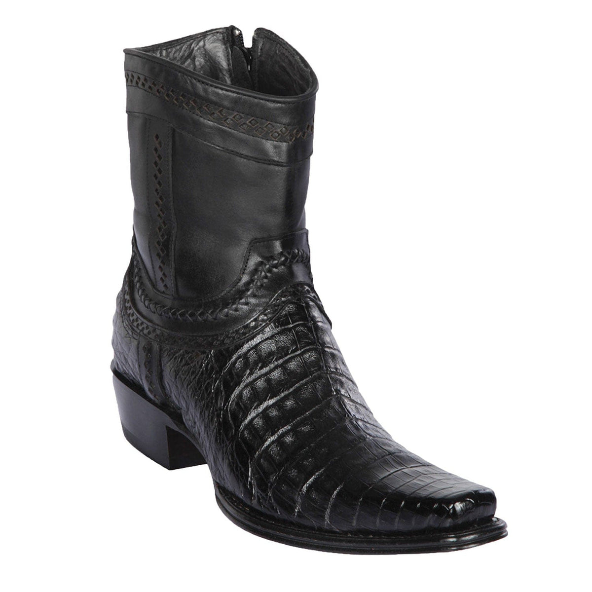 Men's genuine Caiman Tail Skin Biker Boots Black Color
