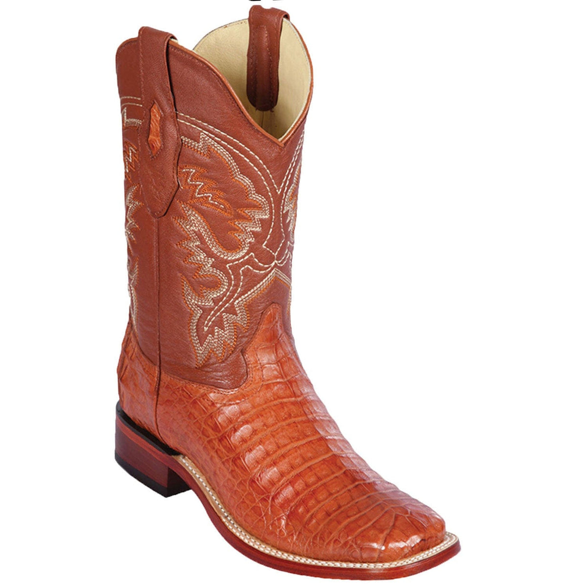 Men's genuine Caiman Hornback Skin Rodeo Wide Square Toe Boots Black Color