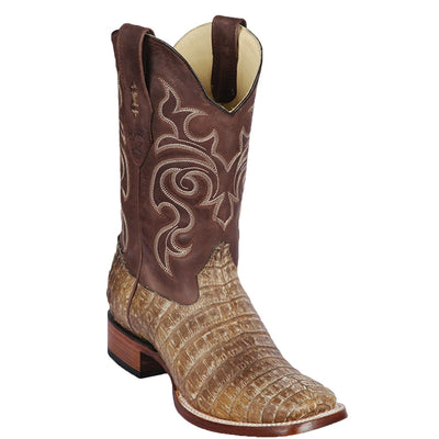 Men's genuine Caiman Hornback Skin Rodeo Wide Square Toe Boots Greasy Colors