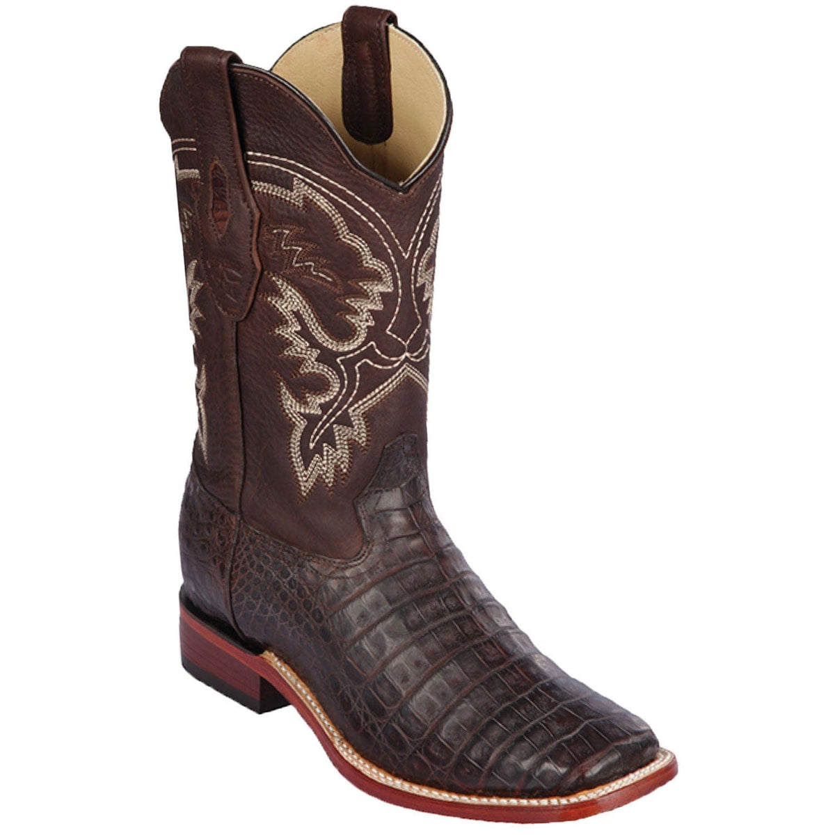 Men's genuine Caiman Hornback Skin Rodeo Wide Square Toe Boots