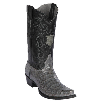Men's genuine Caiman Tail Skin European Square Toe Boots Faded Gray Color