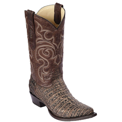 Men's Genuine Caiman Belly Skin Snip Toe Boots Sanded Brown