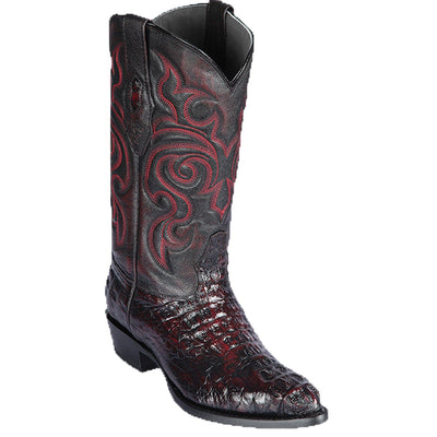 Men's genuine Caiman Tail Skin J-Toe Boots Brown Color