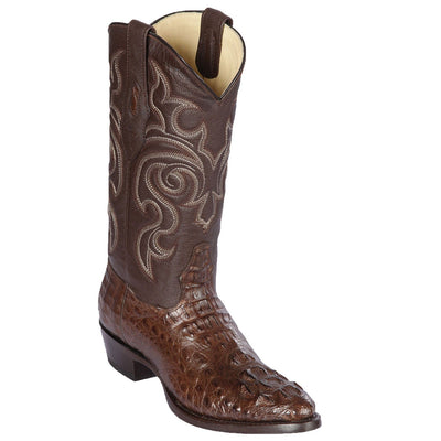 Men's genuine Caiman Tail Skin European Square Toe Short Boots With Zipper Faded Brown Color