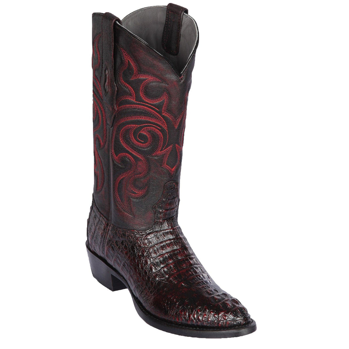 Men's genuine Caiman Tail Skin J-Toe Boots Black Color