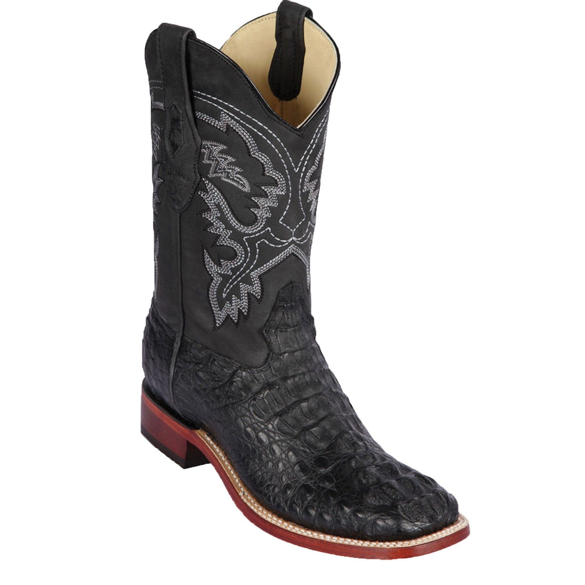 Men's genuine Caiman Hornback Skin Rodeo Wide Square Toe Boots Greasy Colors