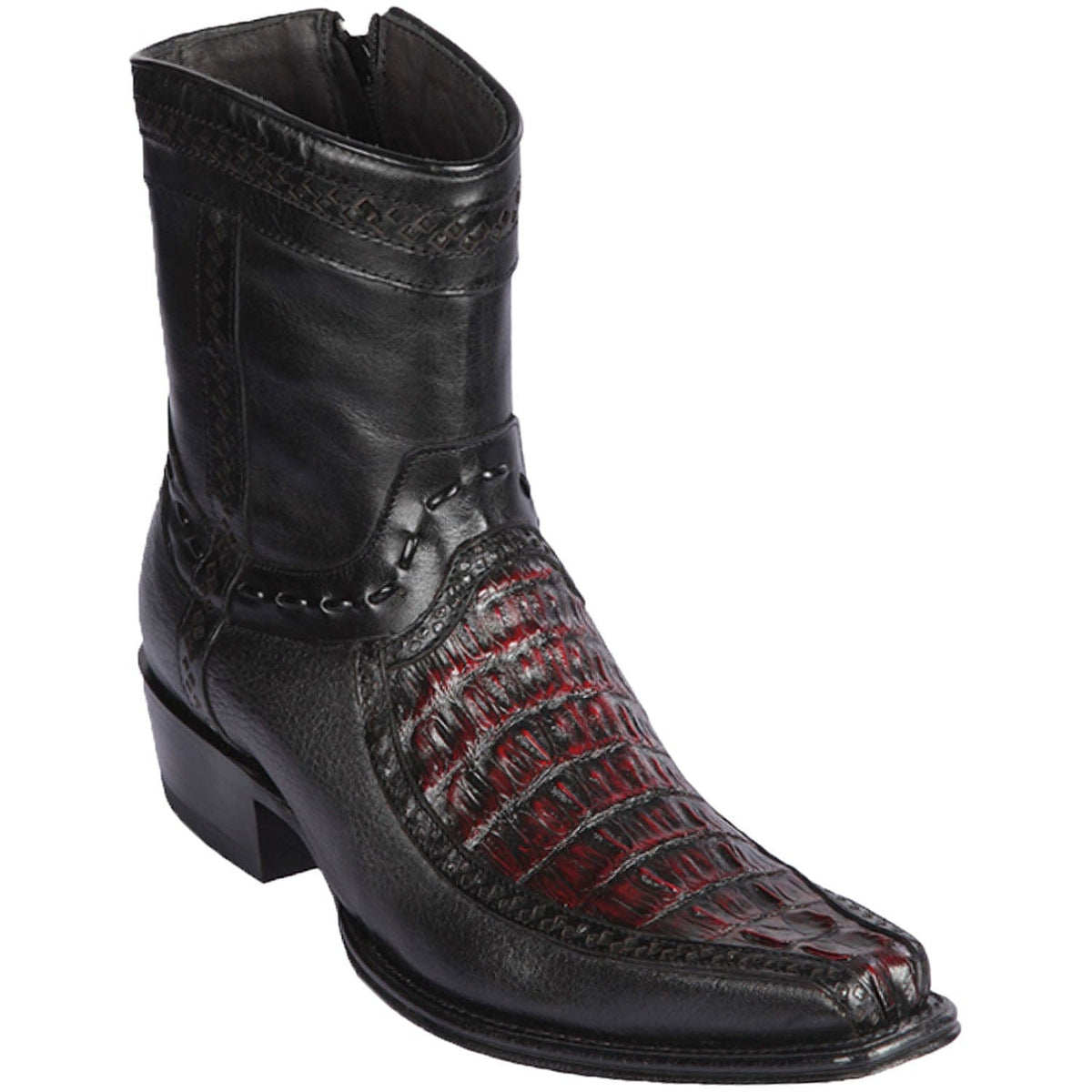 Men's genuine Caiman Tail And Deer Skin European Square Toe Short Boots With Zipper