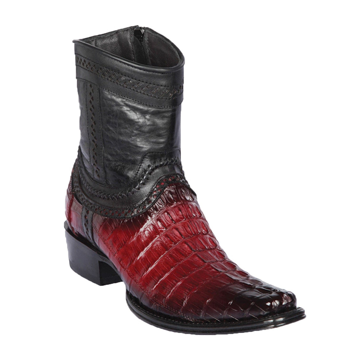 Men's Genuine Caiman Tail Skin European Square Toe Short Boots With Zipper - Los Altos Boots - Faded Burgundy