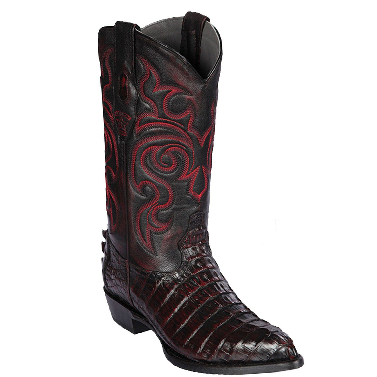 Men's genuine Caiman Tail Skin J-Toe Boots Black Color