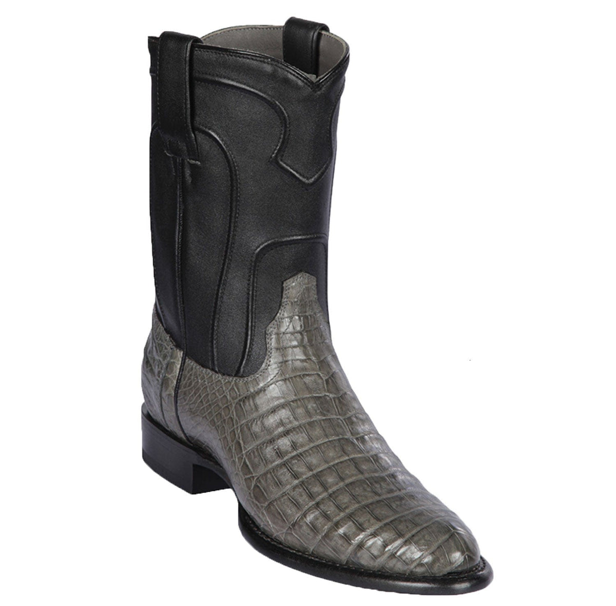 Men's Genuine Caiman Belly Skin Roper Toe Boots Gray