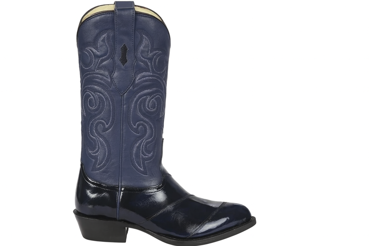 Los Altos Boots - Mens Dress Cowboy Boot - Low Priced Navy Blue Eel-Skin Boots- in Navy Blue