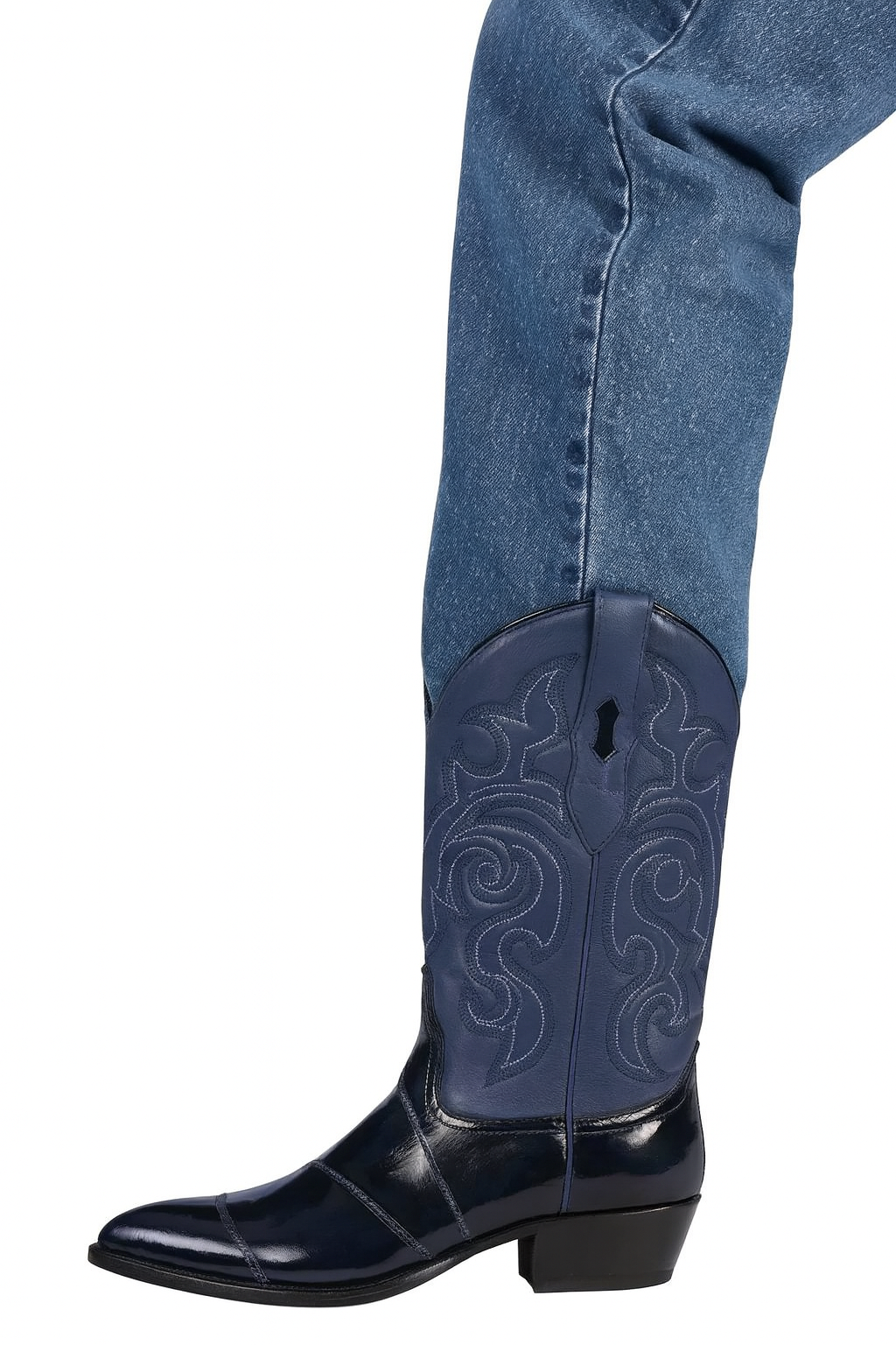 Los Altos Boots - Mens Dress Cowboy Boot - Low Priced Navy Blue Eel-Skin Boots- in Navy Blue