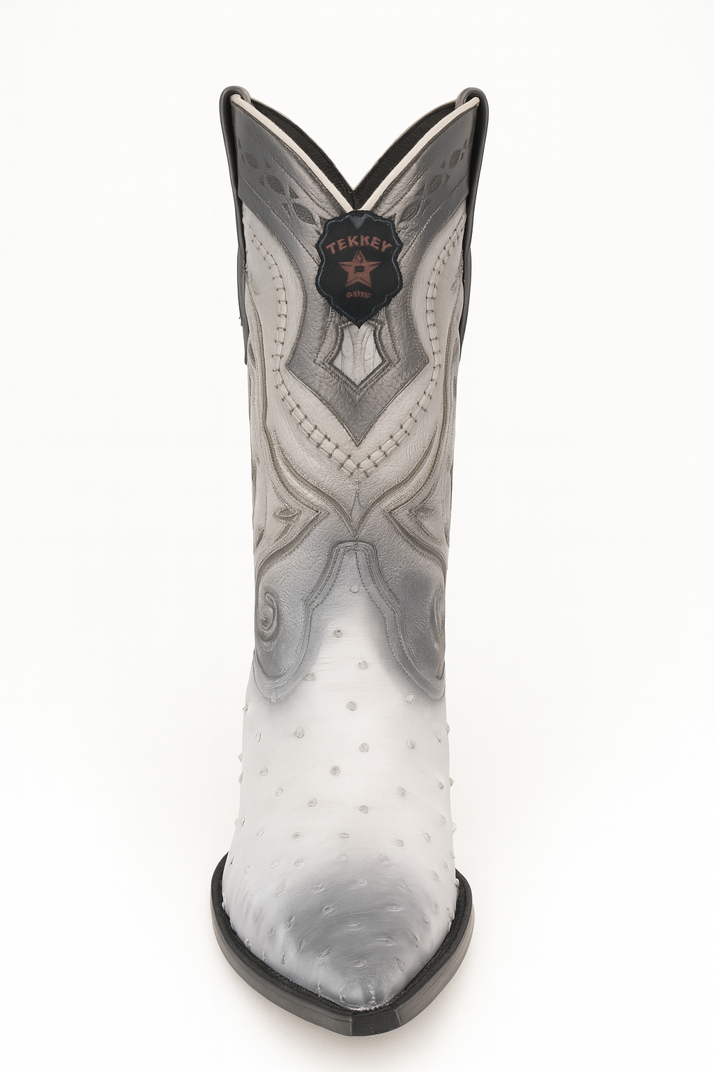 Los Altos Boots Ostrich Faded White Pointed Toe Cowboy Boots - Botas De Avestruz