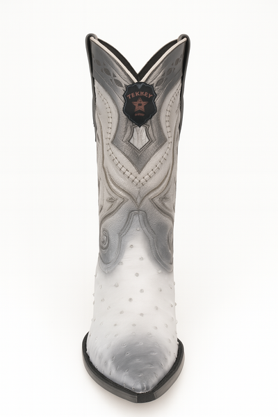 Los Altos Boots Ostrich Faded White Pointed Toe Cowboy Boots - Botas De Avestruz