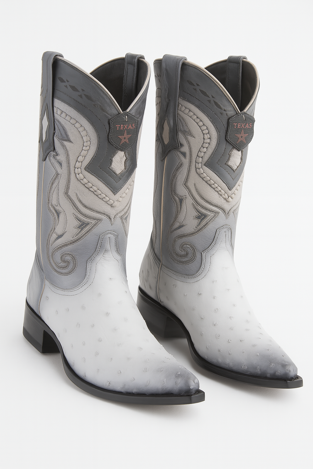 Los Altos Boots Ostrich Faded White Pointed Toe Cowboy Boots - Botas De Avestruz
