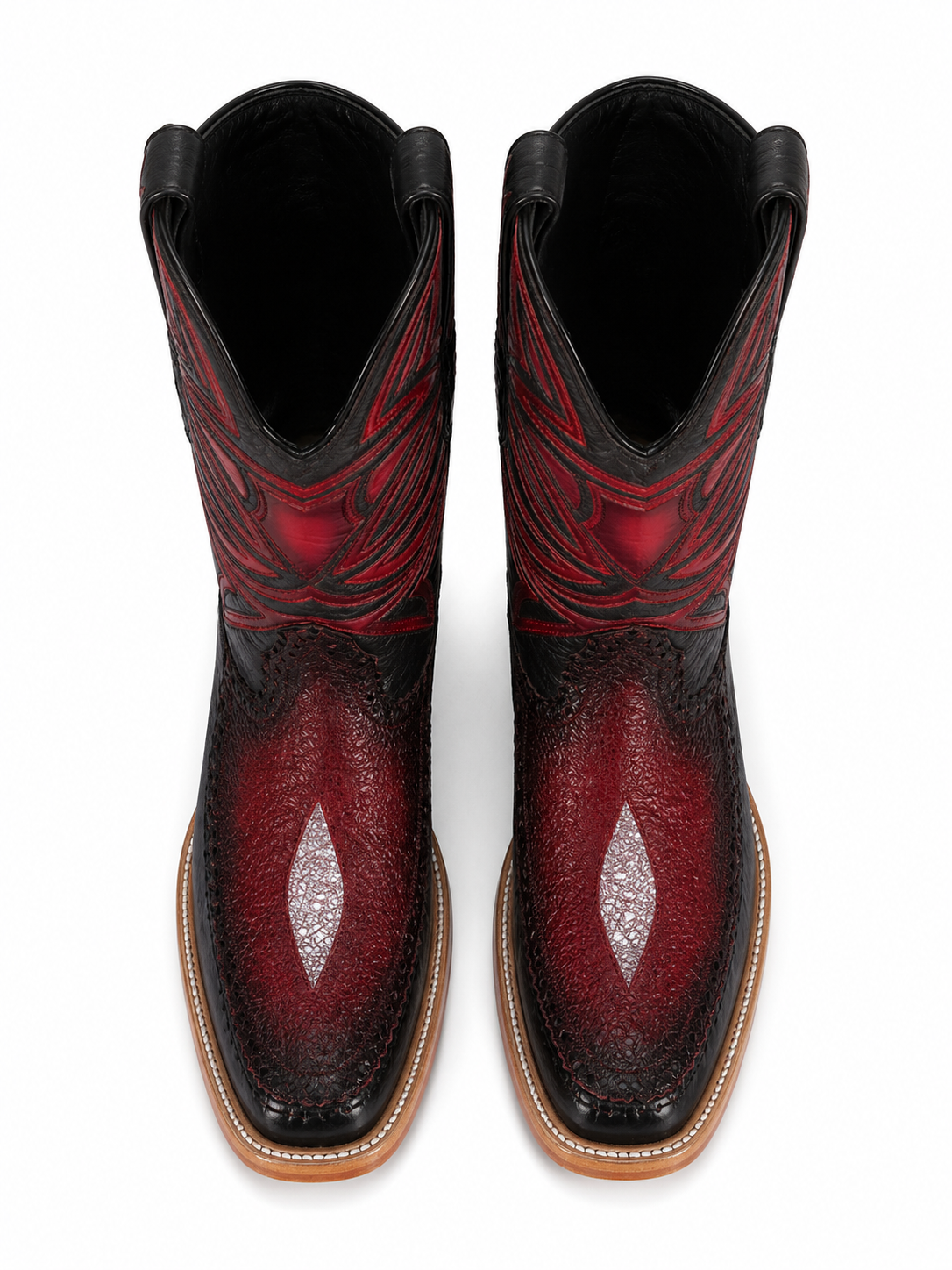 Los Altos Boots Single Stone Stingray And Deer Faded Burgundy