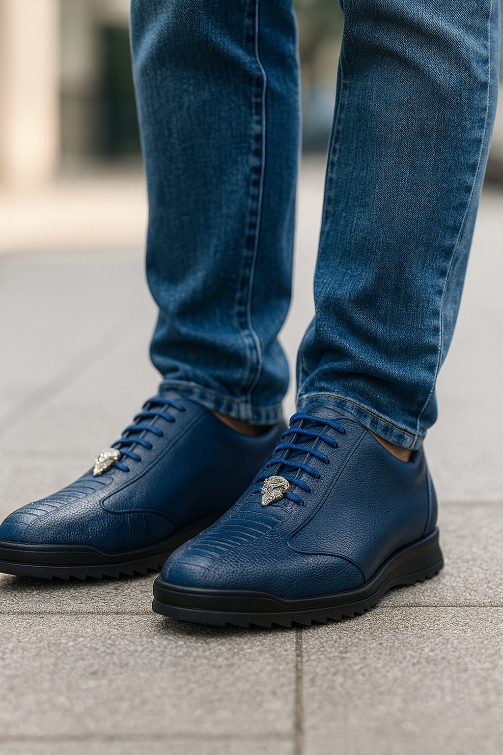 Los Altos Navy Blue Ostrich Leg Sneakers
