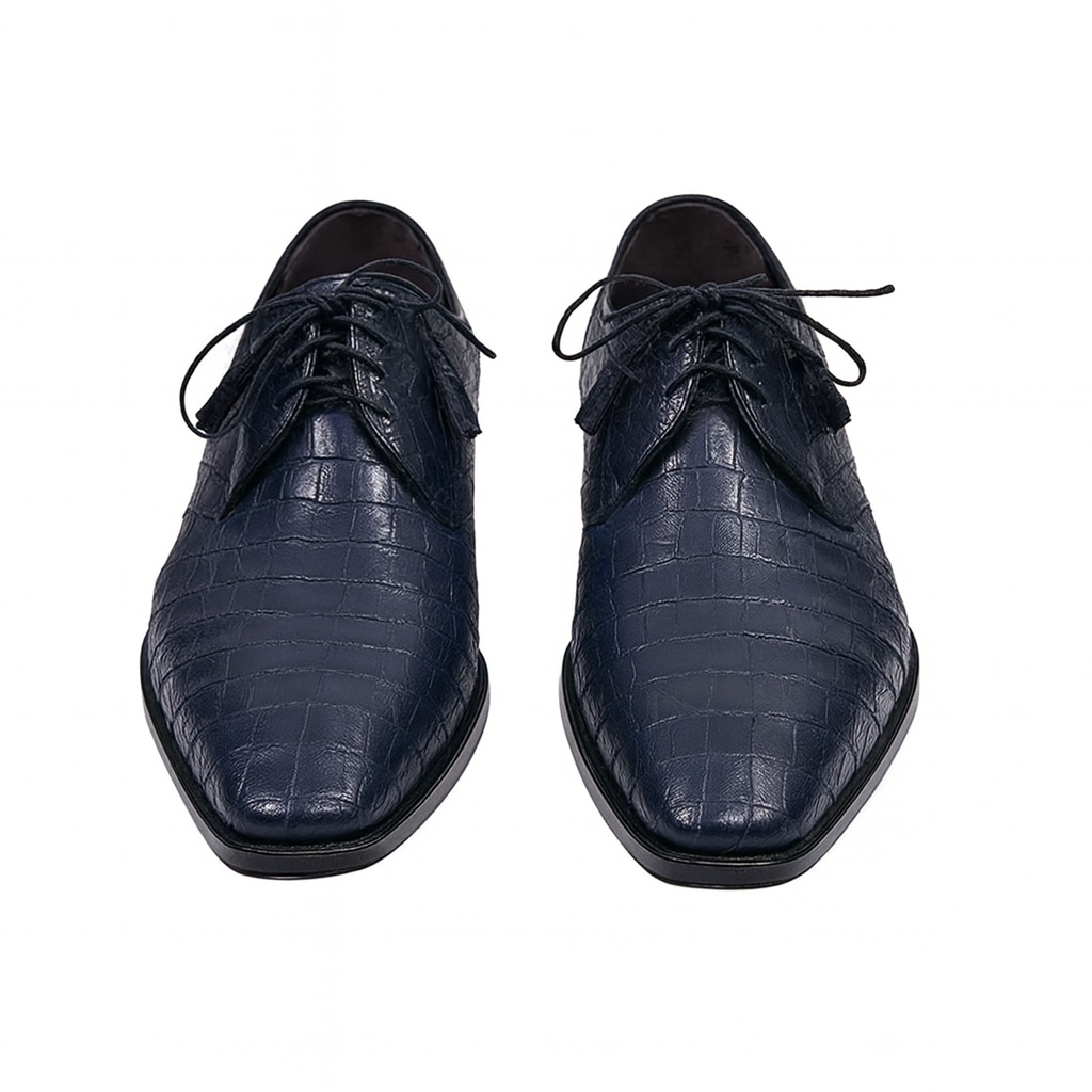 Los Altos Genuine Crocodile Caiman Belly Oxfords Navy Blue Dress Shoe For Men