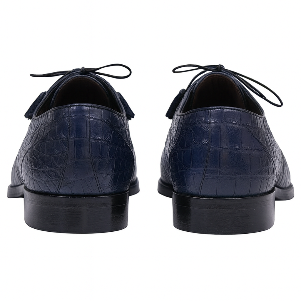 Los Altos Genuine Crocodile Caiman Belly Oxfords Navy Blue Dress Shoe For Men