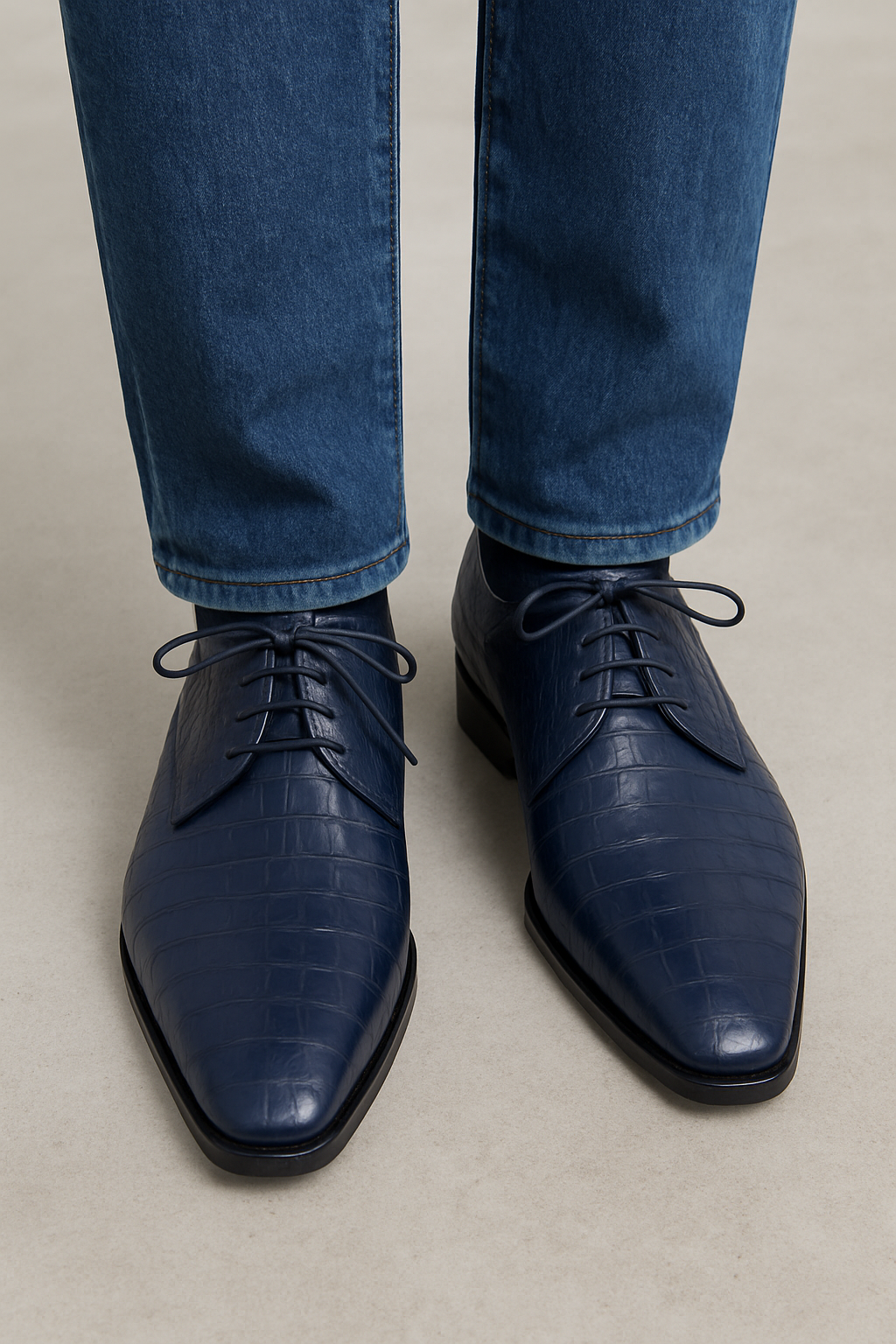 Los Altos Genuine Crocodile Caiman Belly Oxfords Navy Blue Dress Shoe For Men
