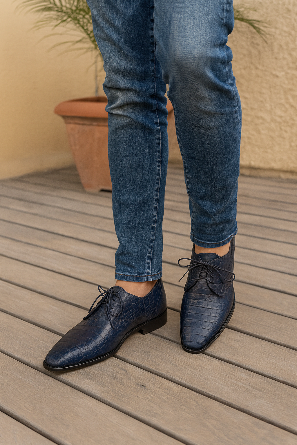 Los Altos Genuine Crocodile Caiman Belly Oxfords Navy Blue Dress Shoe For Men