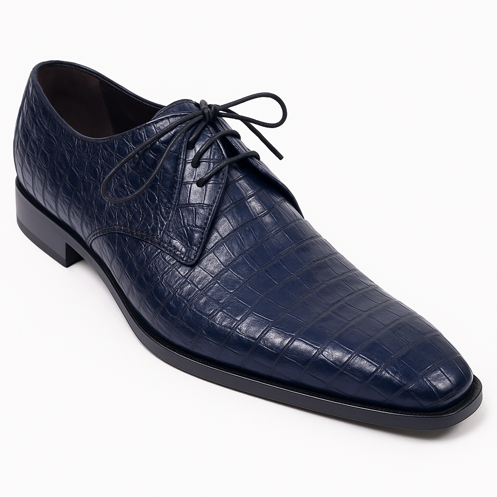 Los Altos Genuine Crocodile Caiman Belly Oxfords Navy Blue Dress Shoe For Men