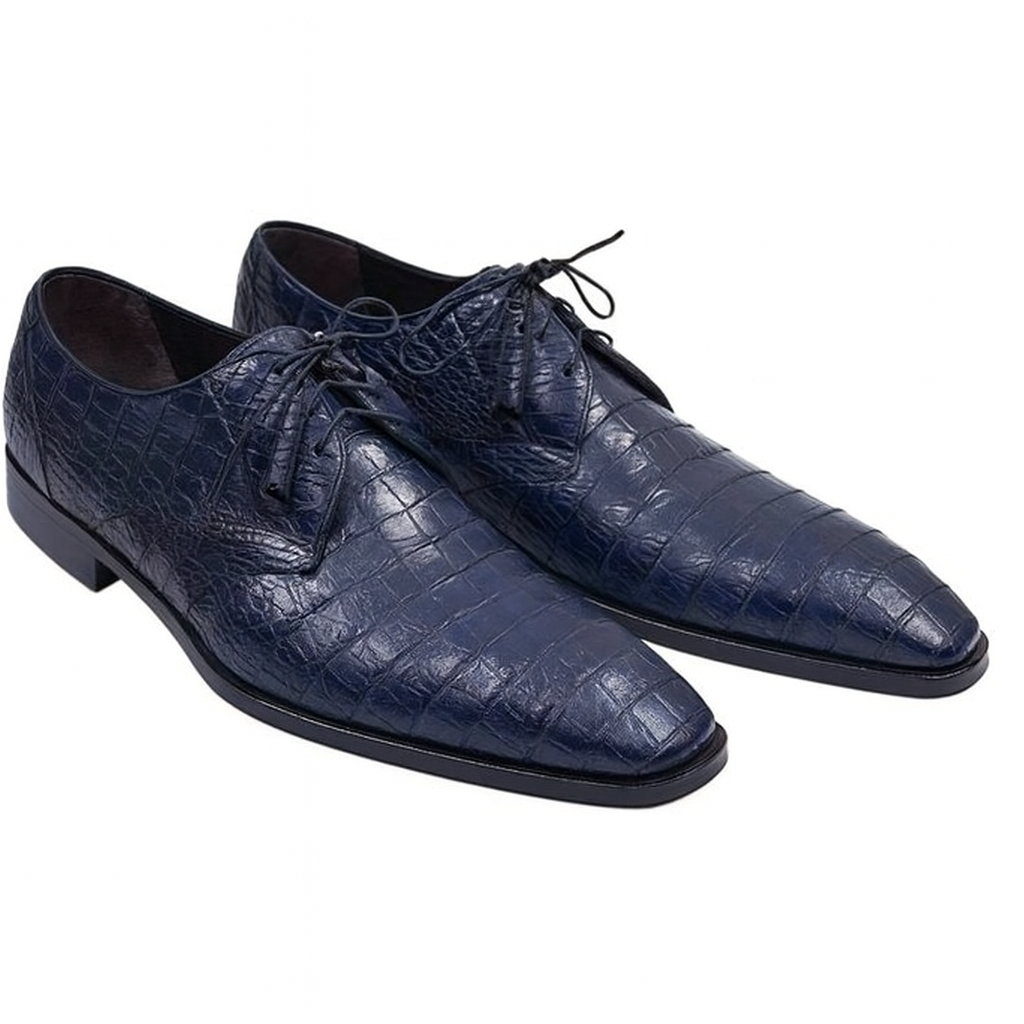 Los Altos Genuine Crocodile Caiman Belly Oxfords Navy Blue Dress Shoe For Men