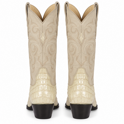 Los Altos Men White Genuine Crocodile Caiman Tail Cowboy J-Toe Boot