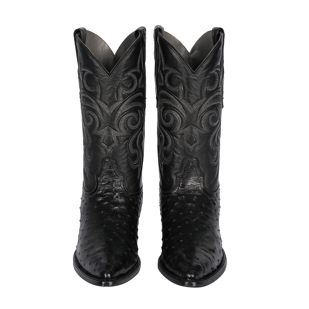 Full Quill Ostrich Black Cowboy Boots for Men