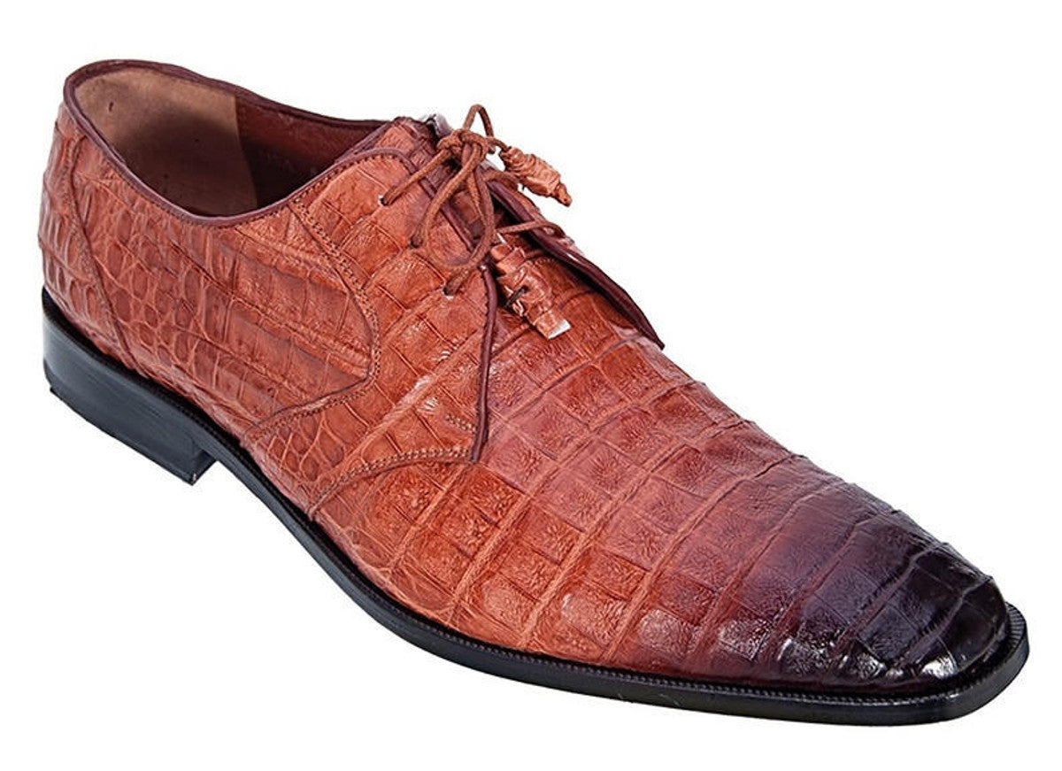 Los Altos Men's Cognac Crocodile Shoes Italian Toe