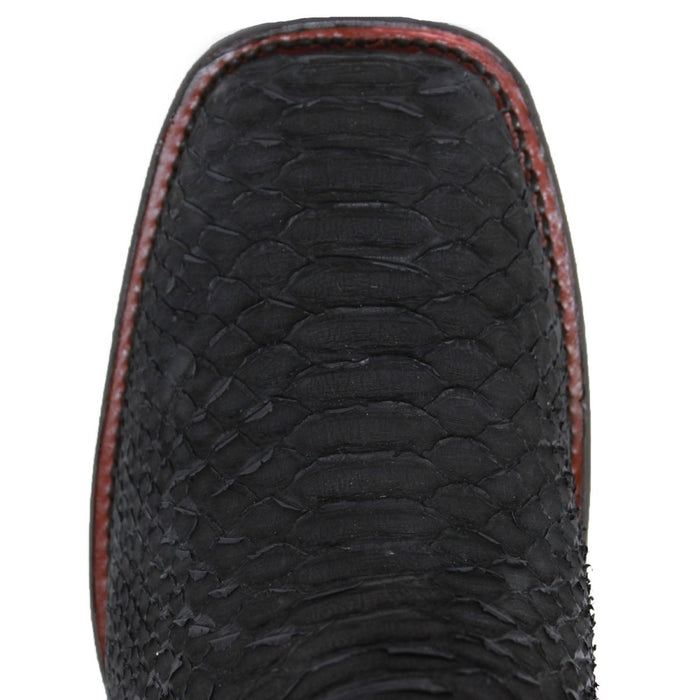 Python Skin Square Toe Ankle Boots - Black